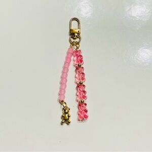 Pink Beaded Gummy Bear Bag Charm Keychain